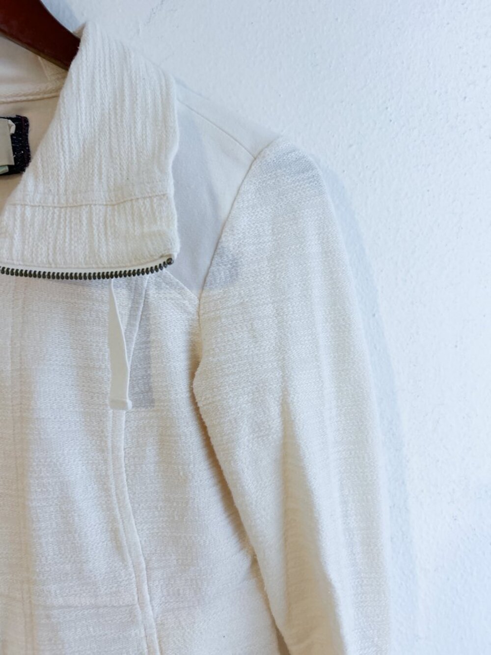 ANTHROPOLOGIE Saturday Sunday Quinn Ivory Textured Zip Jacket SZ XS 100% Cotton - Picture 5 of 8